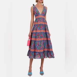 NWOT farm rio blue macaw flight v neck midi dress